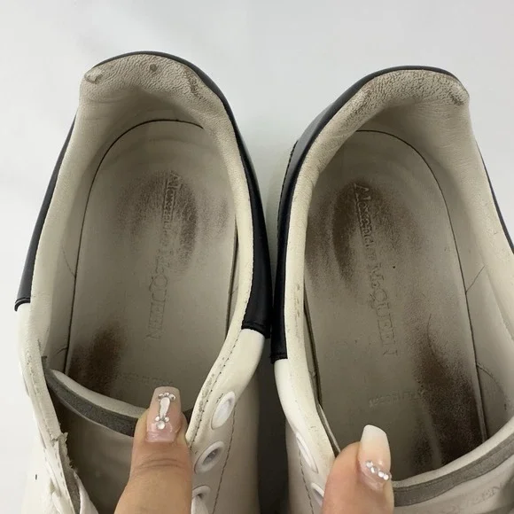 Alexander‎ McQueen Oversized Sneakers Men's White Leather Black Heel Size 43